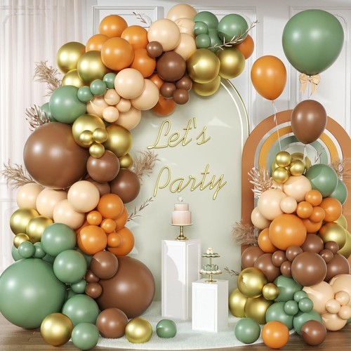 Brown and green balloon arch - and,